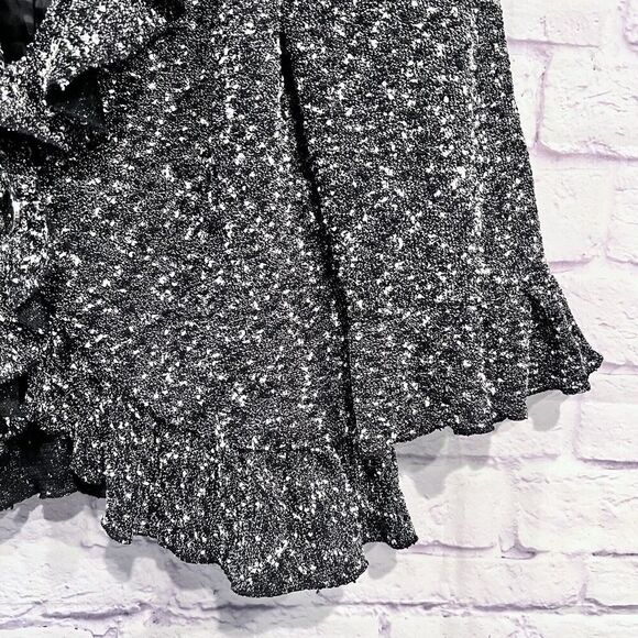 Cynthia Rowley Size Large Boucle Tweet Ruffle Collar Jacket Casual 3/4 Sleeve - Picture 4 of 10